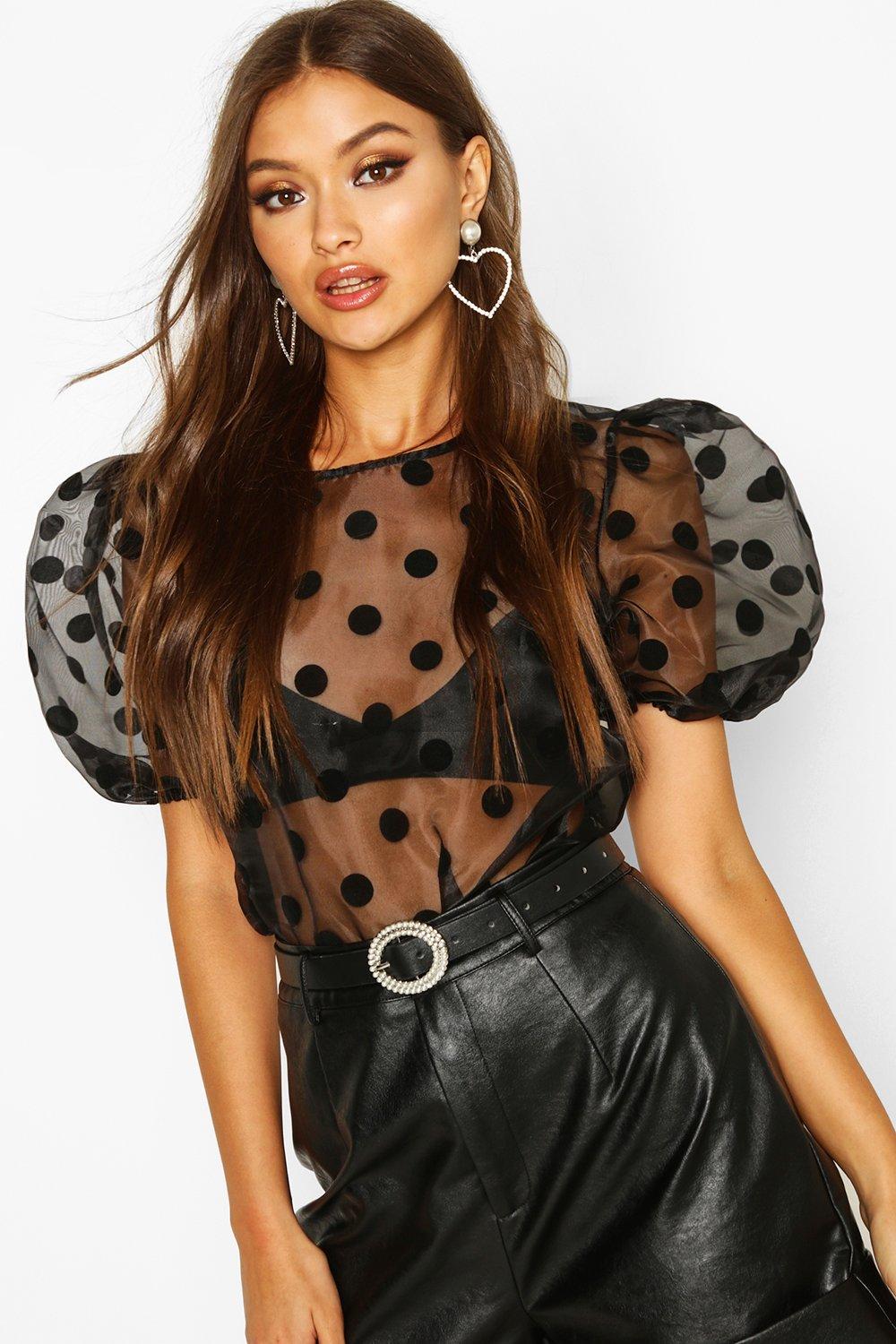 Polka dot puff sleeve hot sale blouse