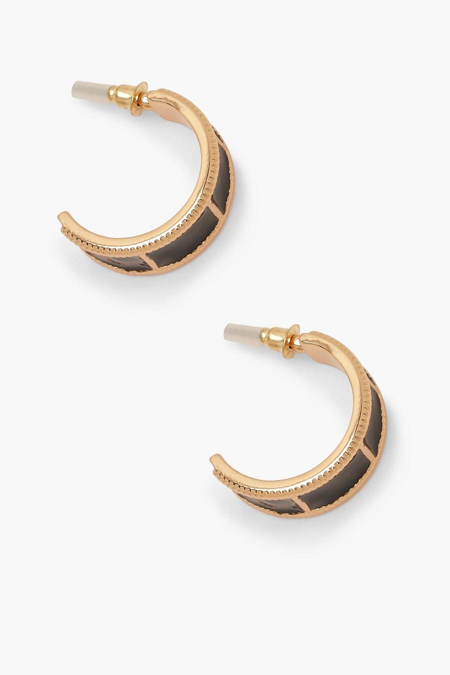 Black & Gold Contrast Hoop Earrings image number 1