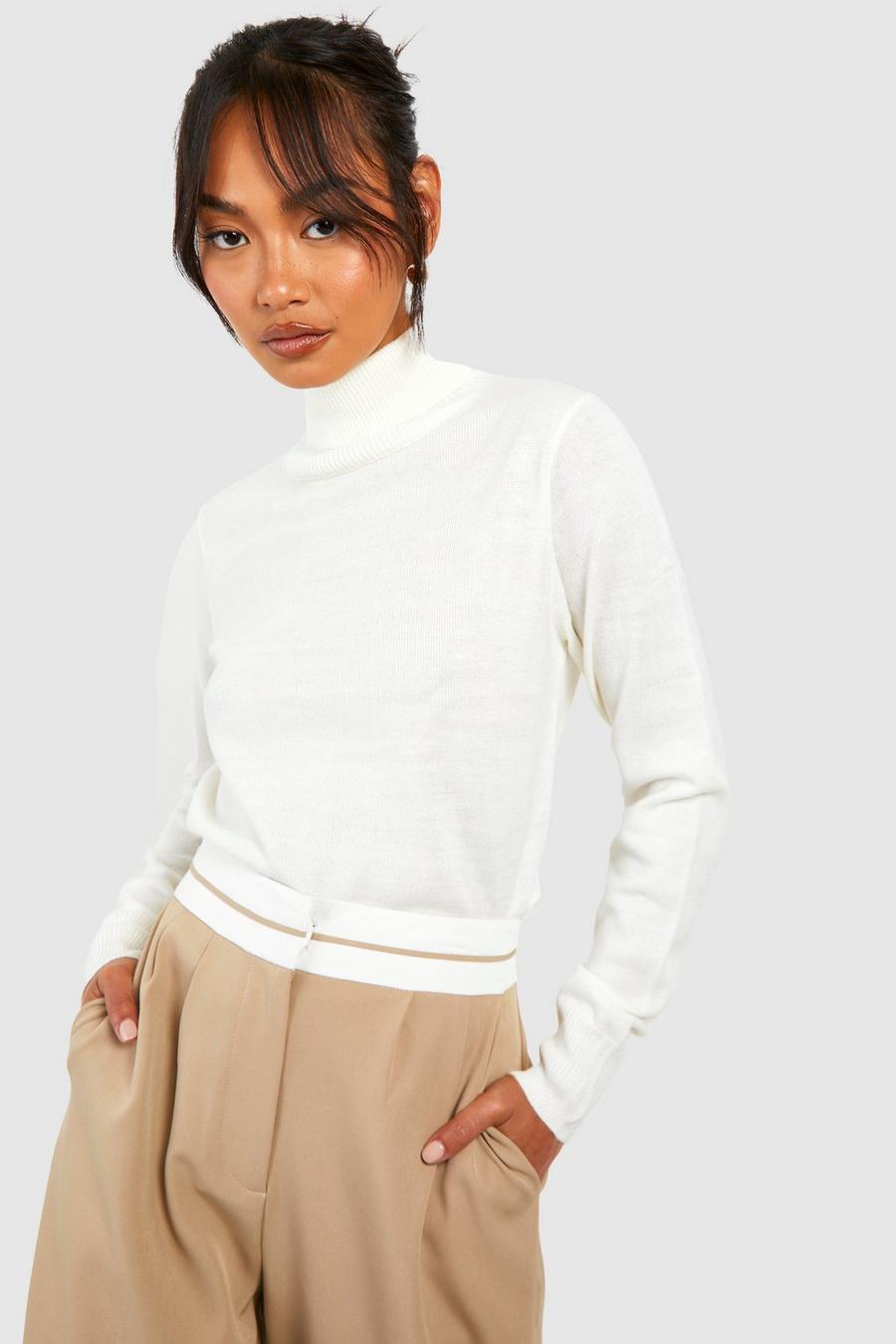 Cream Roll Neck Knitted Jumper image number 1