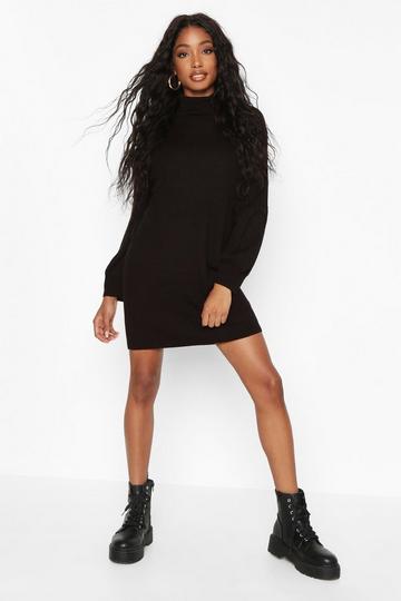 Turtleneck Blouson Sleeve Sweater Dress black