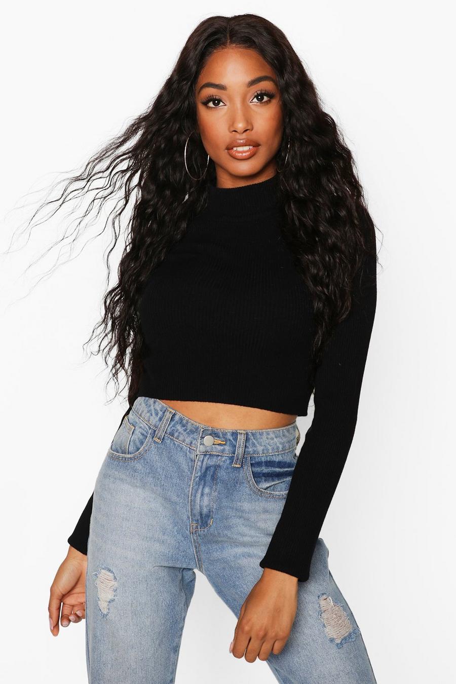 Turtle Neck Rib Knit Crop Sweater image number 1