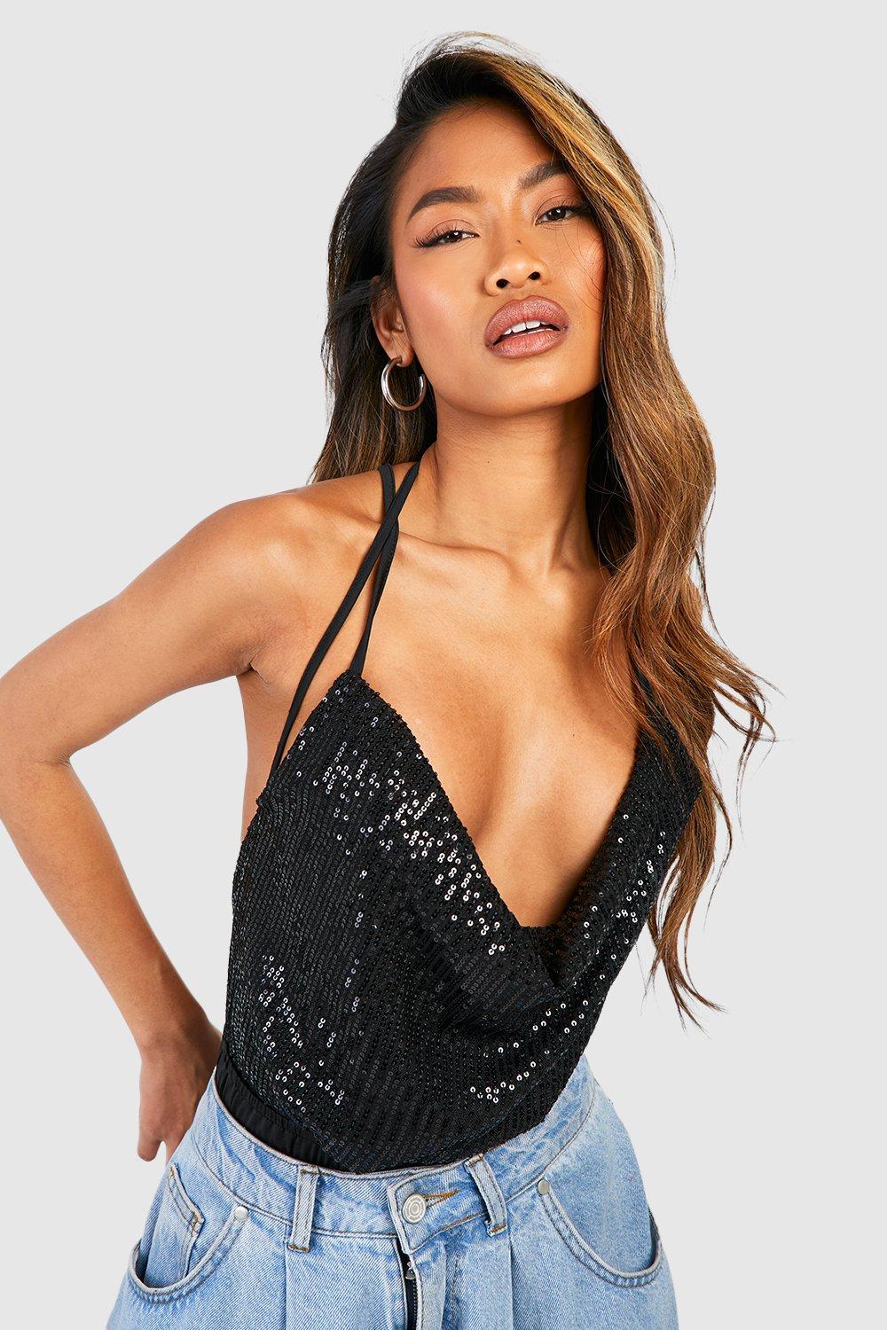 Floral Sequin Plunge Bodysuit