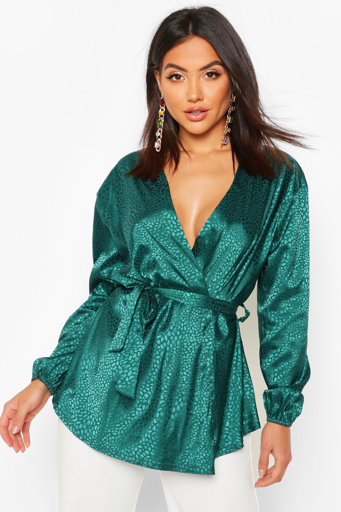 satin wrap blouse