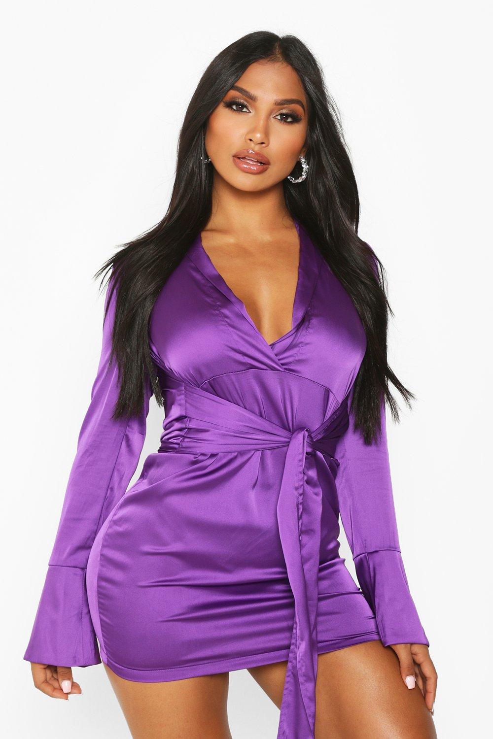 satin wrap shirt dress