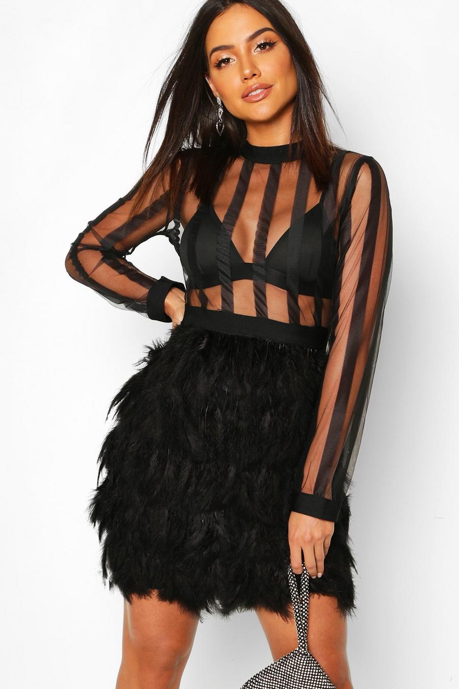 Feather High Neck Mini Dress image number 1