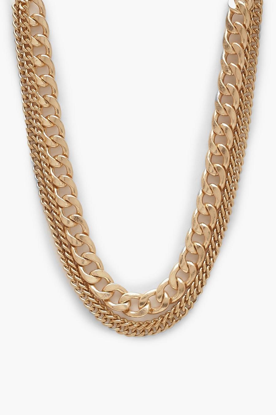 Collar de cadena triple dorado pulido image number 1