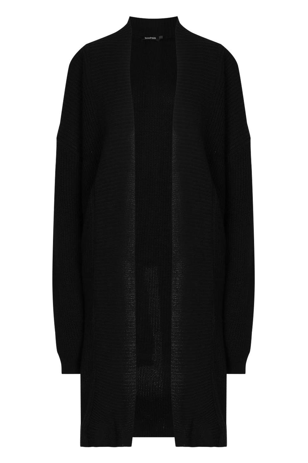 black ribbed knitted midi cardigan