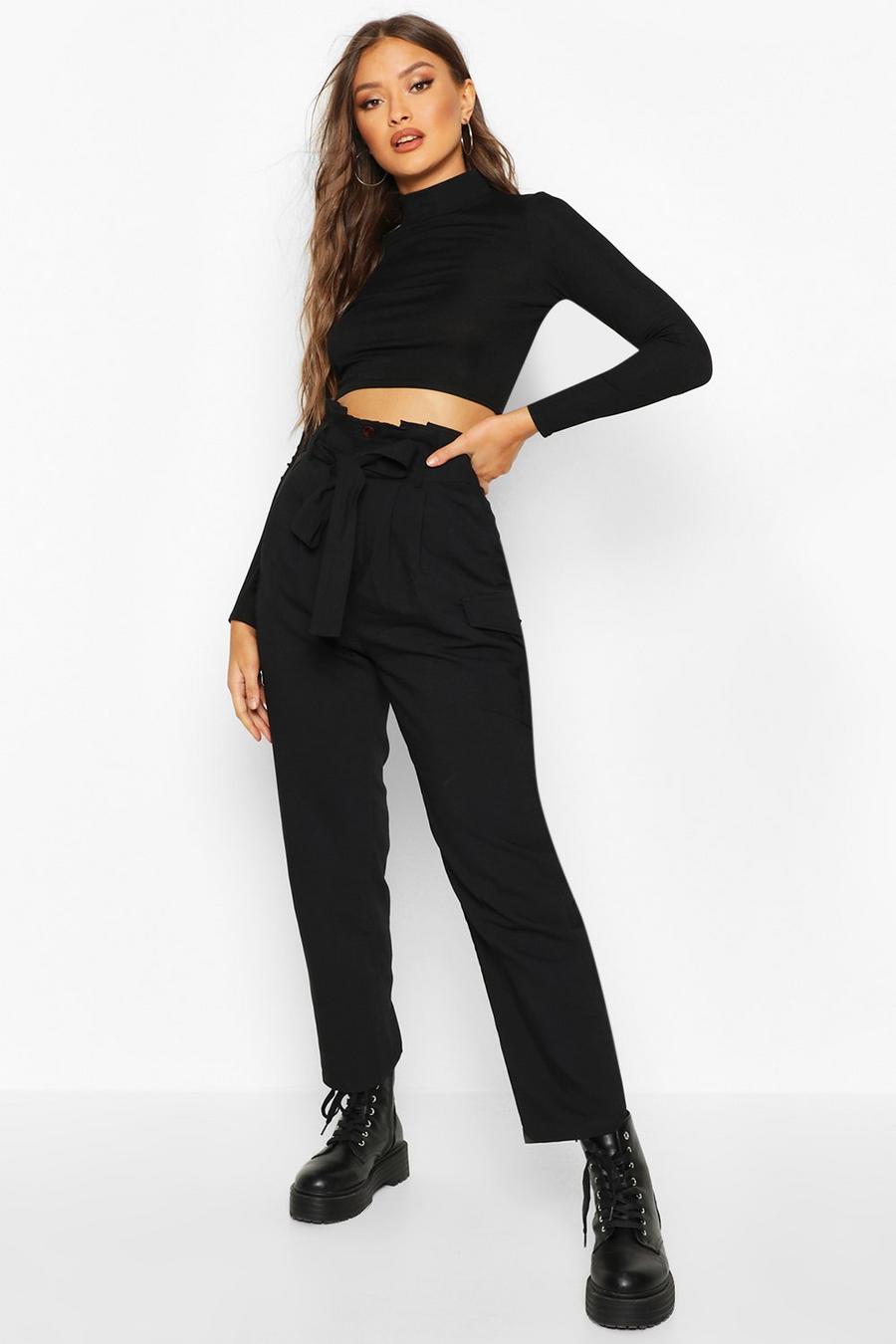 Black Paperbag Waist Cargo Trousers image number 1