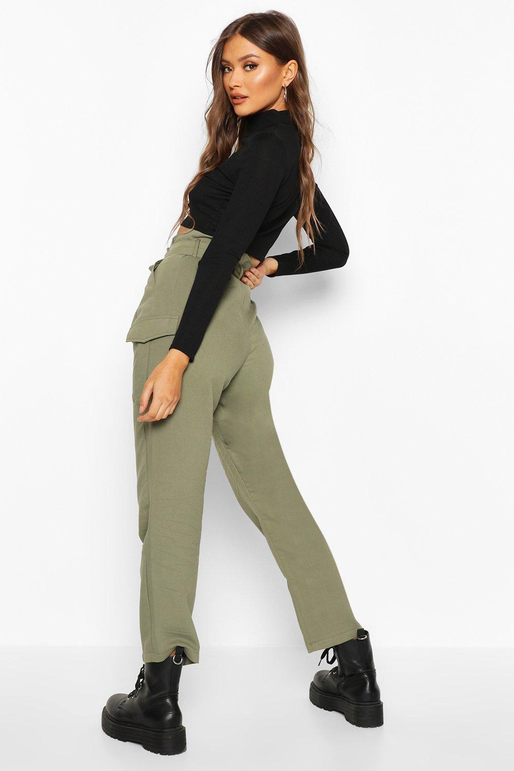 Paper Bag High Waisted Woven Cargo Pants