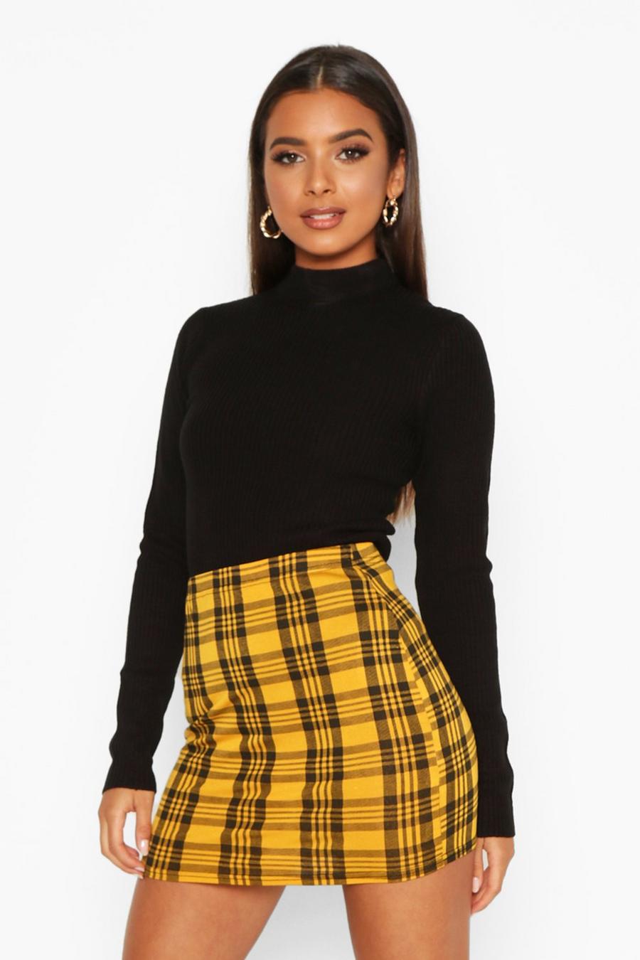 Yellow Checked Jersey Mini Skirt image number 1
