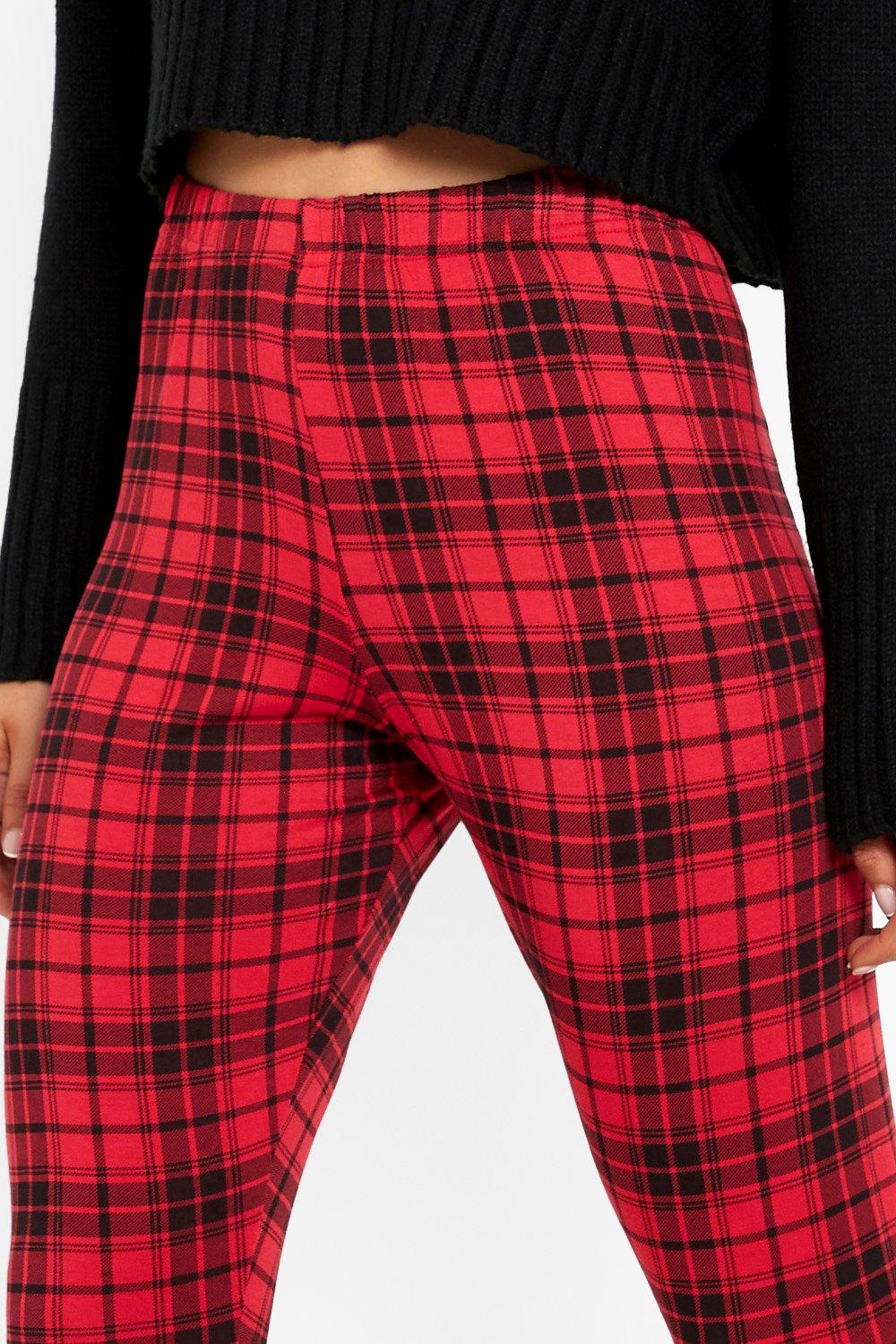 Women's Tartan Check Basic Jersey Leggings