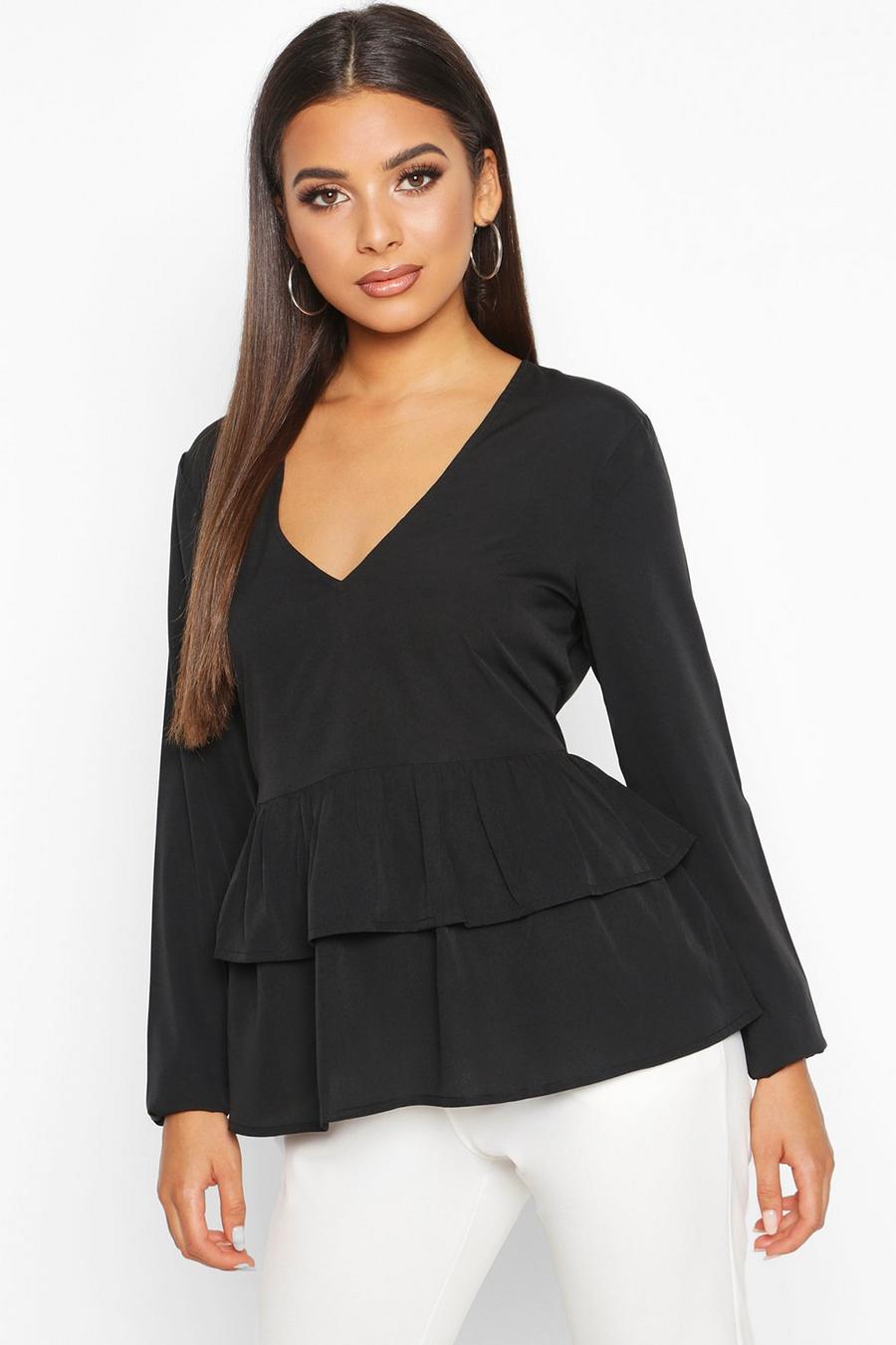 Plunge Double Ruffle Smock Top image number 1