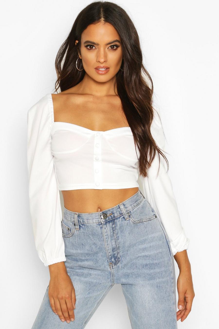 Long Sleeve Button Detail Crop Top image number 1