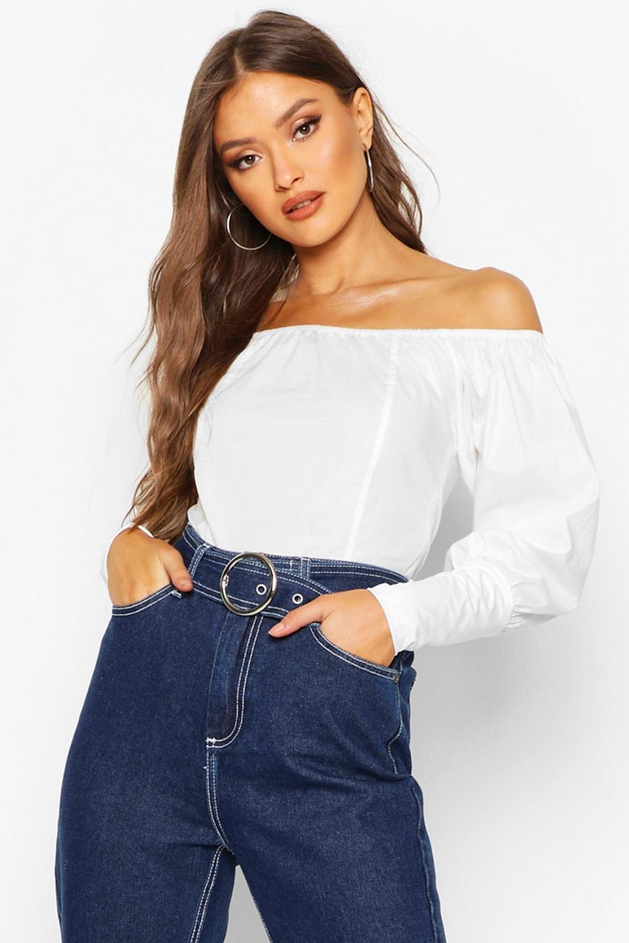 White Off The Shoulder Balloon Sleeve Corset Top image number 1