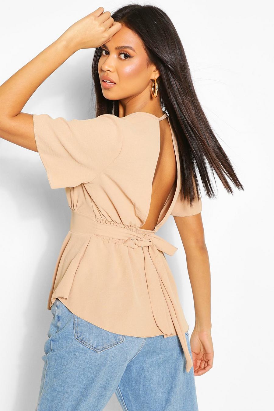 Wrap Front Tie Back Blouse image number 1
