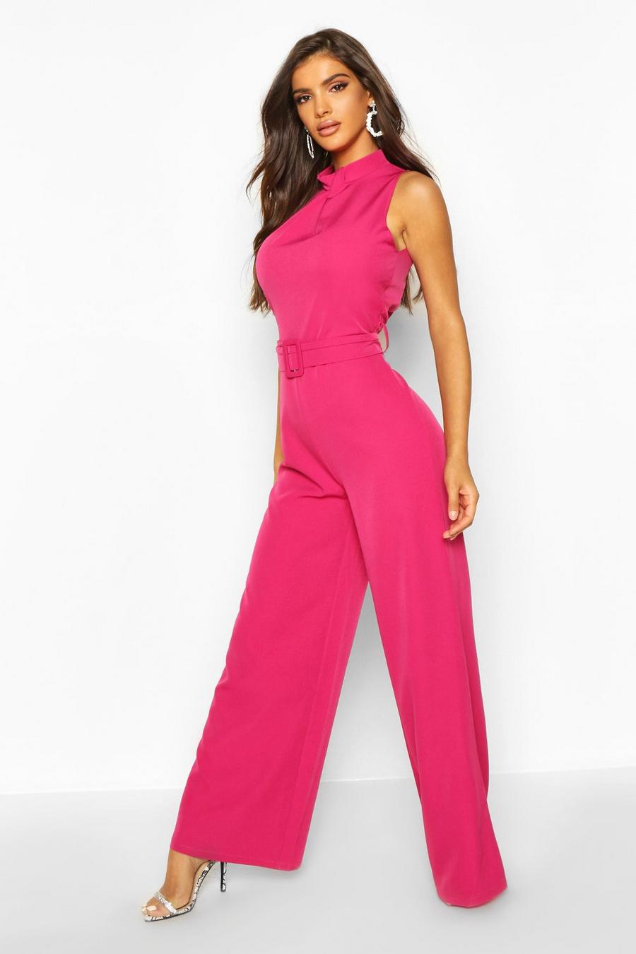 Belted High Neck Sleeveless Tailored Jumpsuit image number 1
