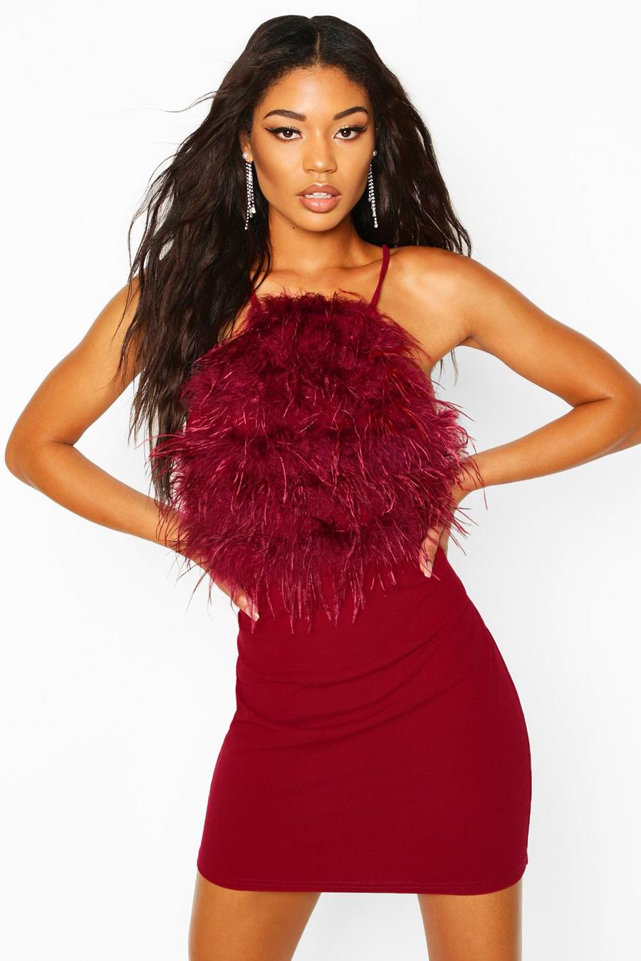 Berry Feather Mini Bodycon Dress image number 1