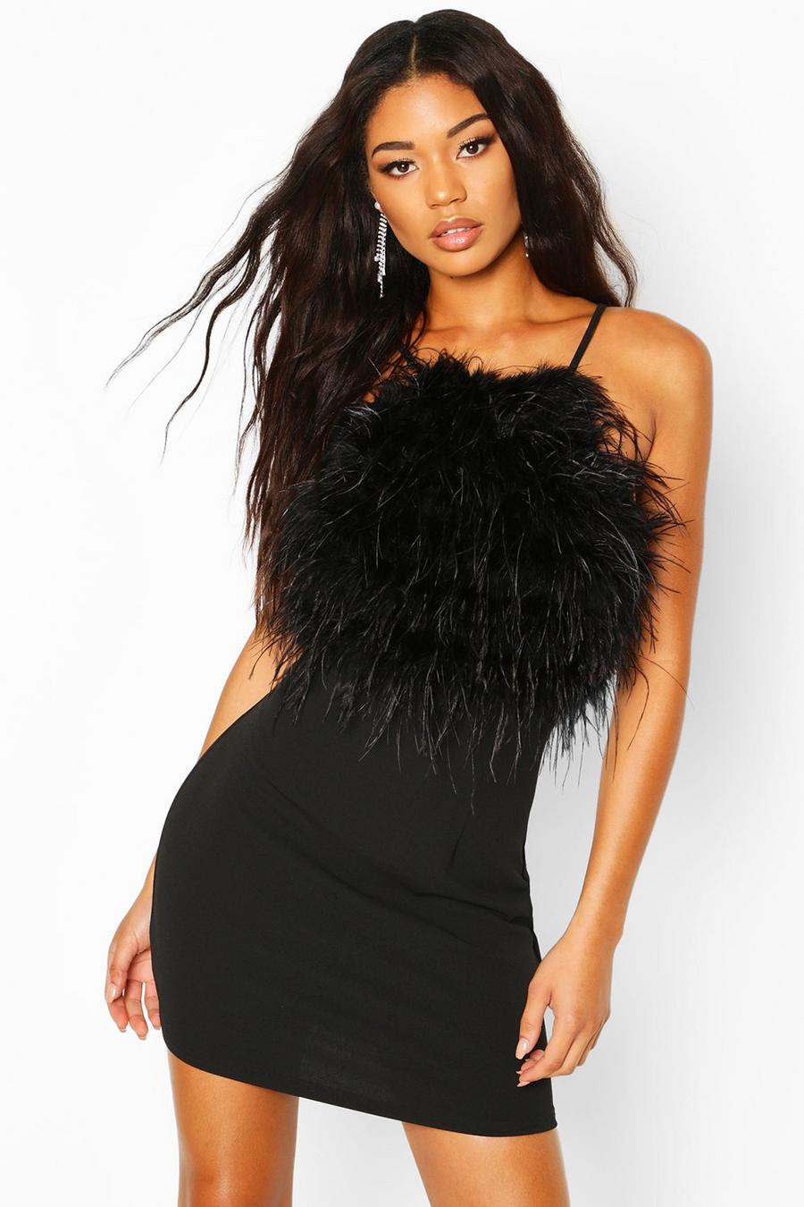 Black Feather Mini Bodycon Dress image number 1