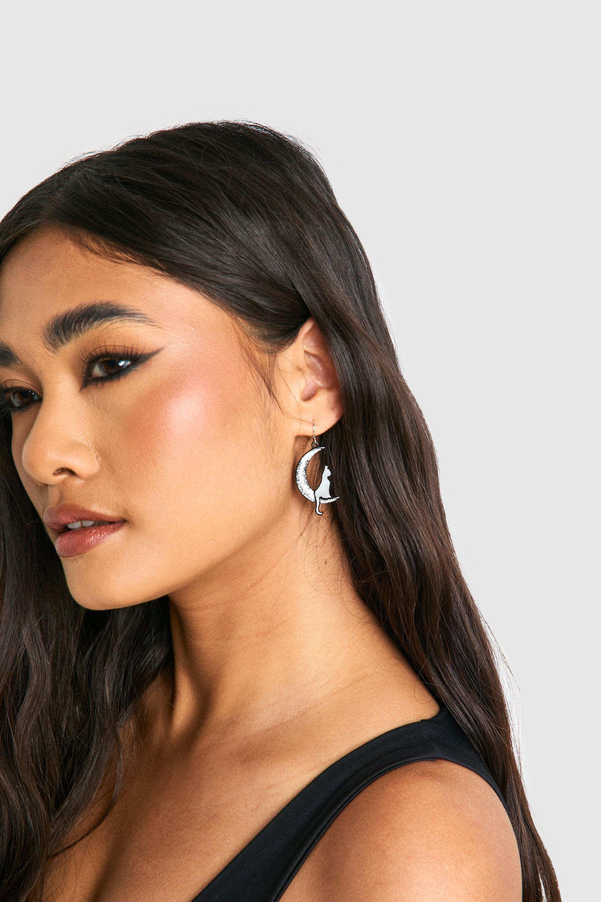 Cat moon earrings clearance
