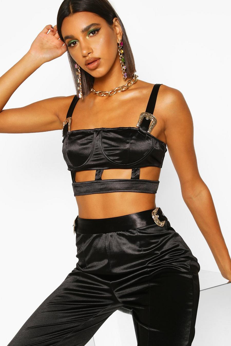 Satin Buckle Detail Cut Out Bralet image number 1