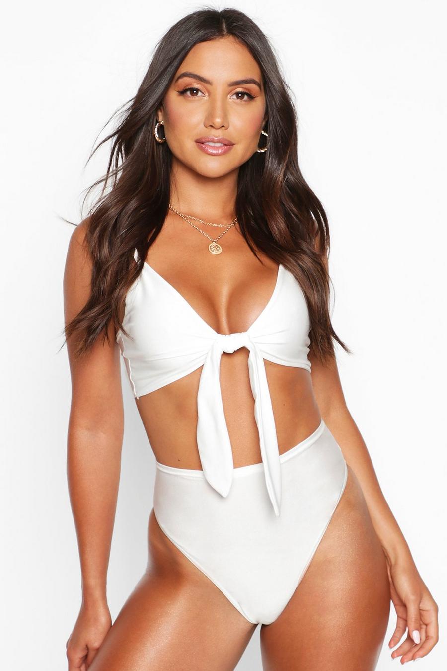 White Mix & Match Tie Front Bikini Top image number 1