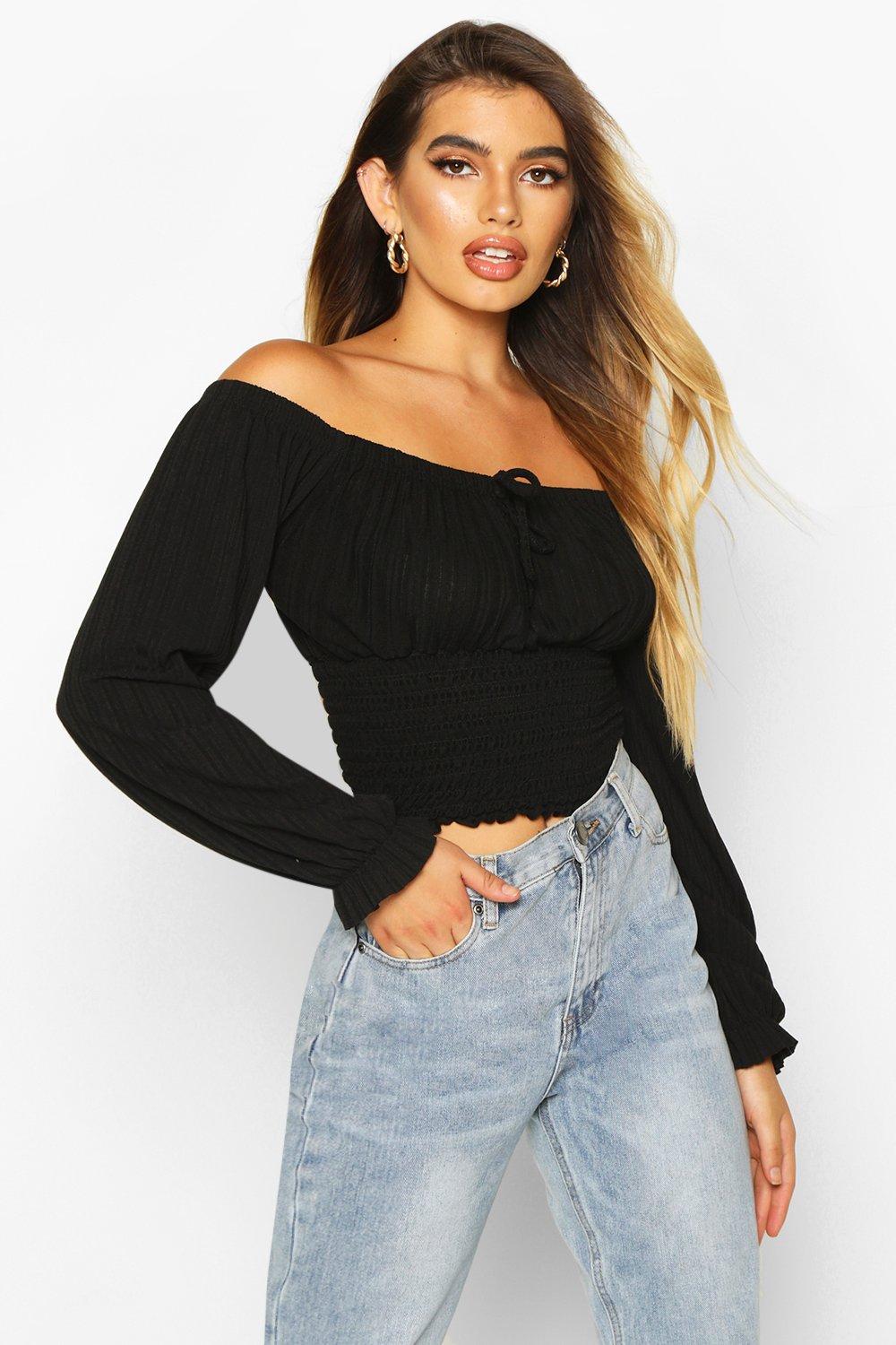 boohoo black bardot top