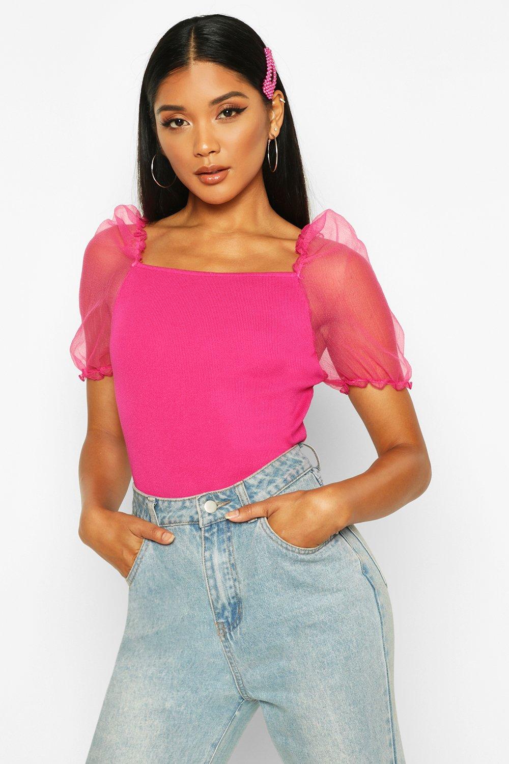 Puff sleeve top online boohoo