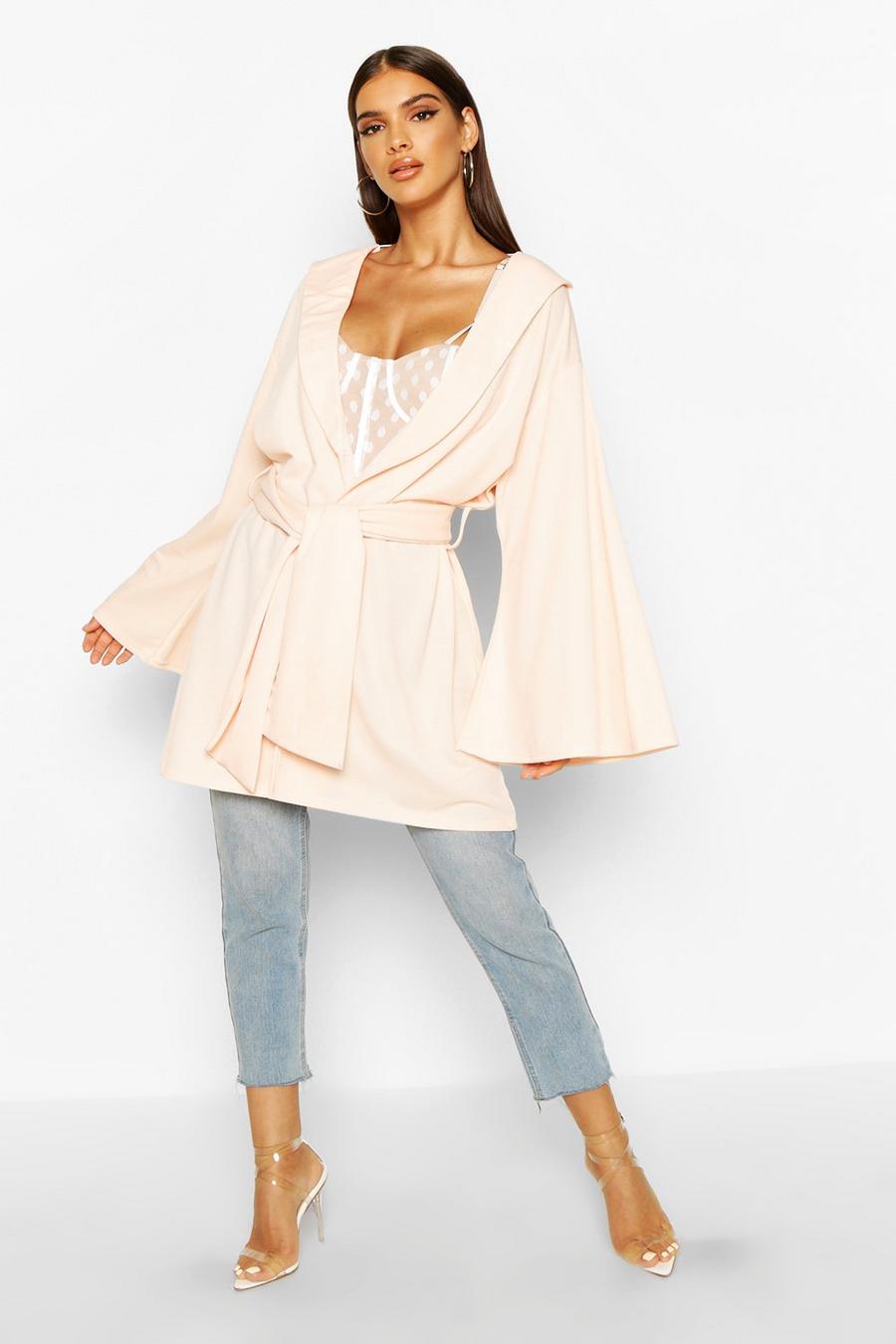 Belted Collared Wide Sleeve Kimono image number 1