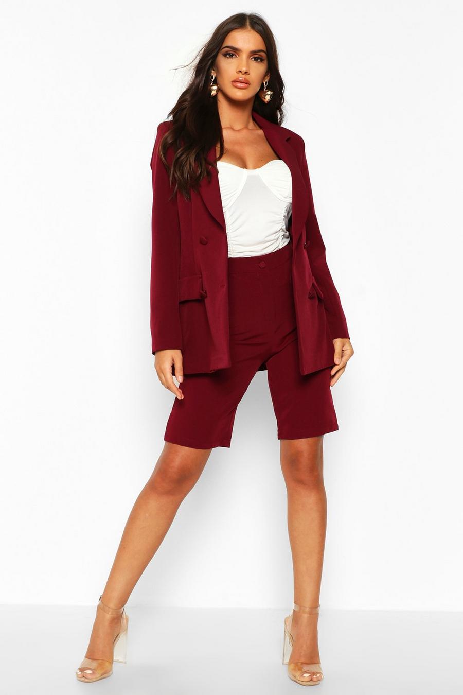 Maroon Tailored City Shorts image number 1