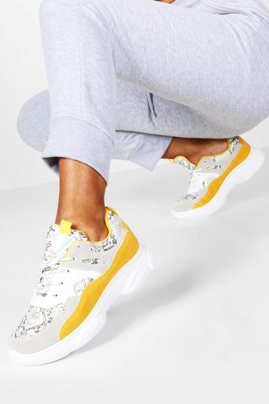 Chunky sneakers med blockfärger och ormskinnsmönster image number 1