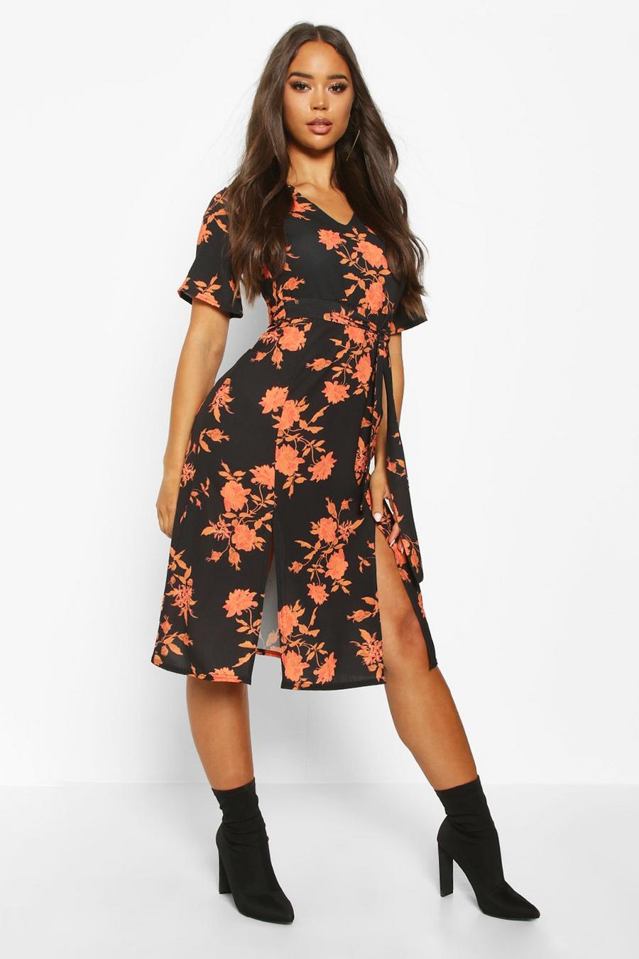 Floral Printed Woven Belted Midi Dress image number 1