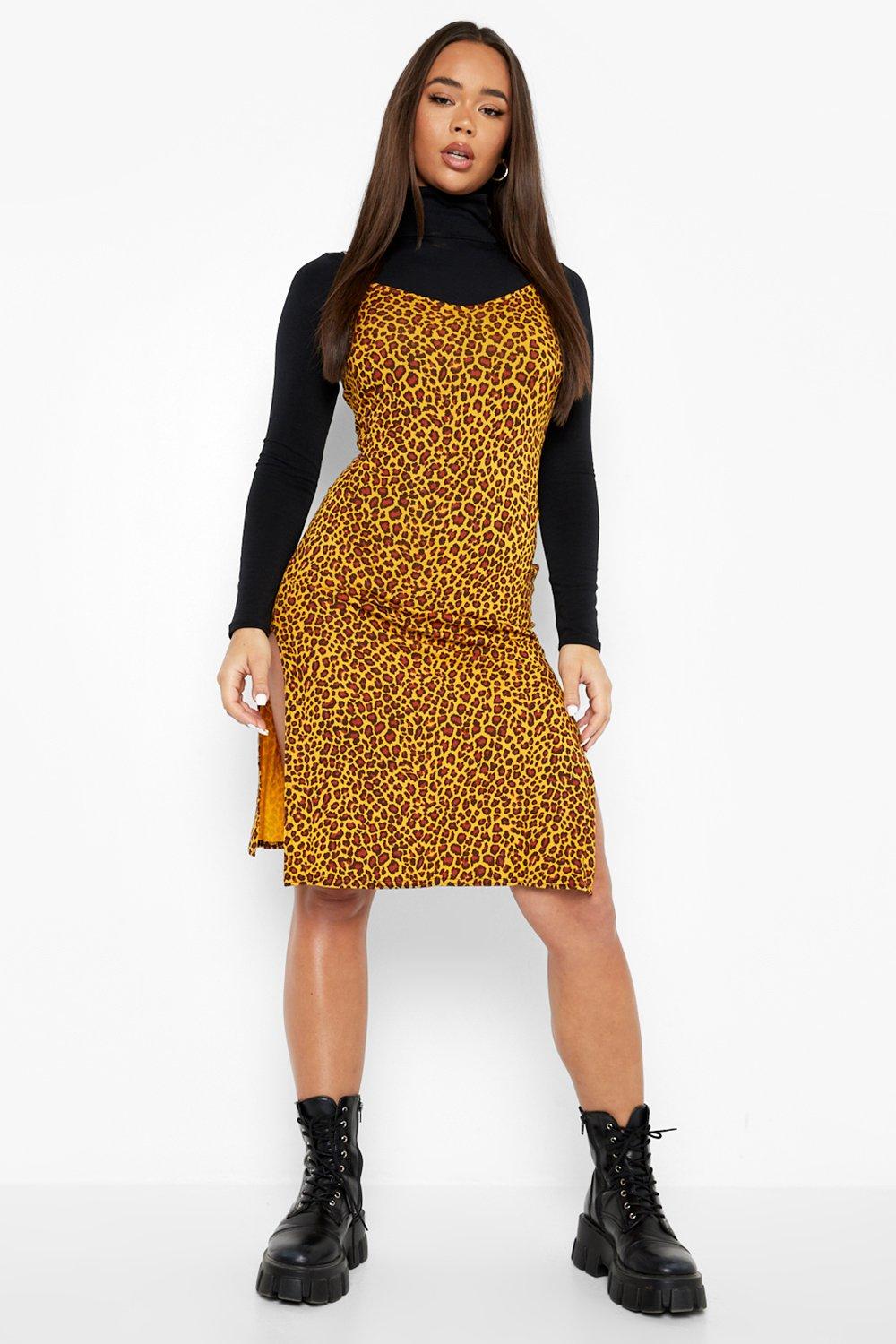 mustard leopard print dress