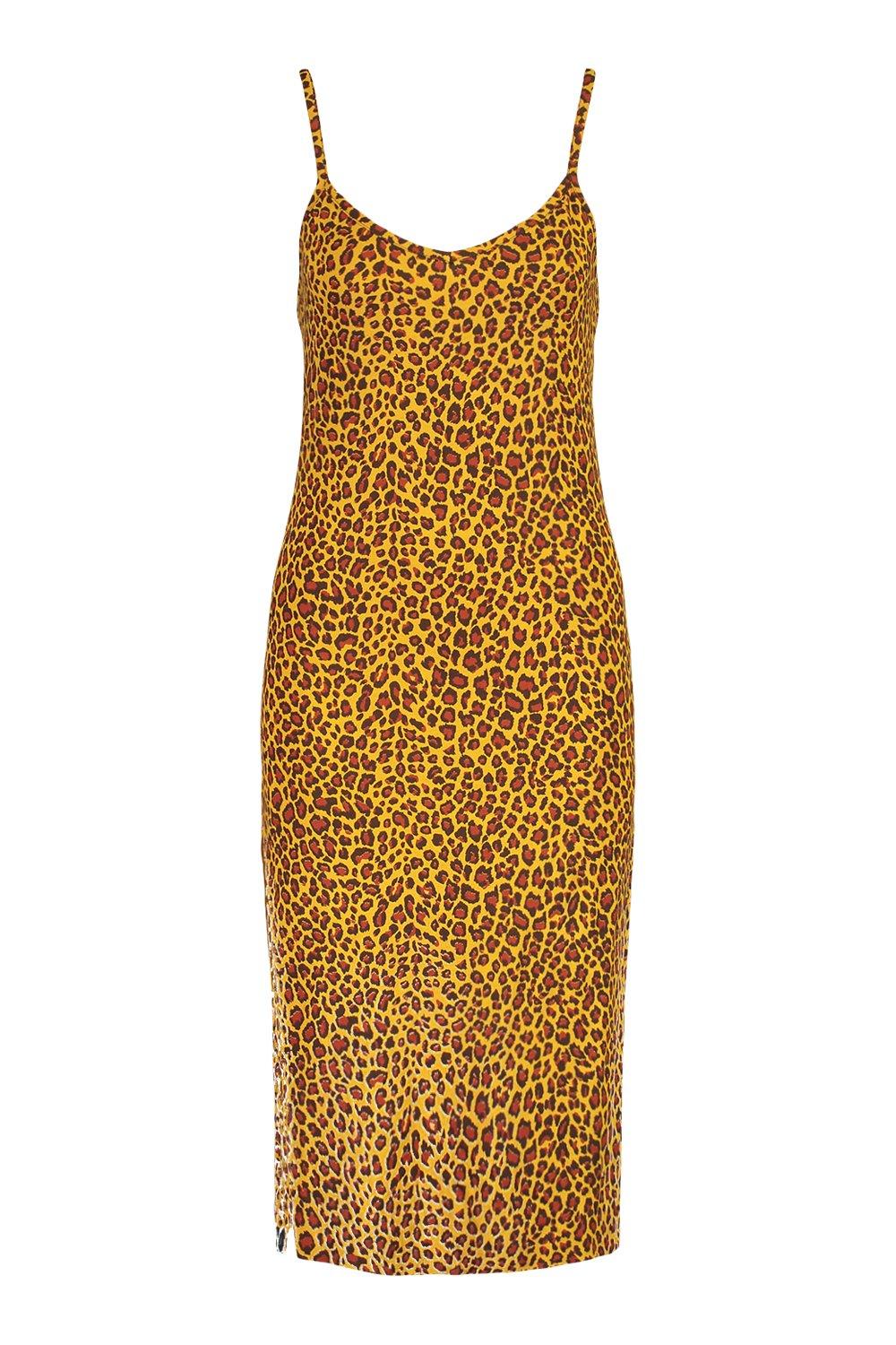 leopard print slip midi dress