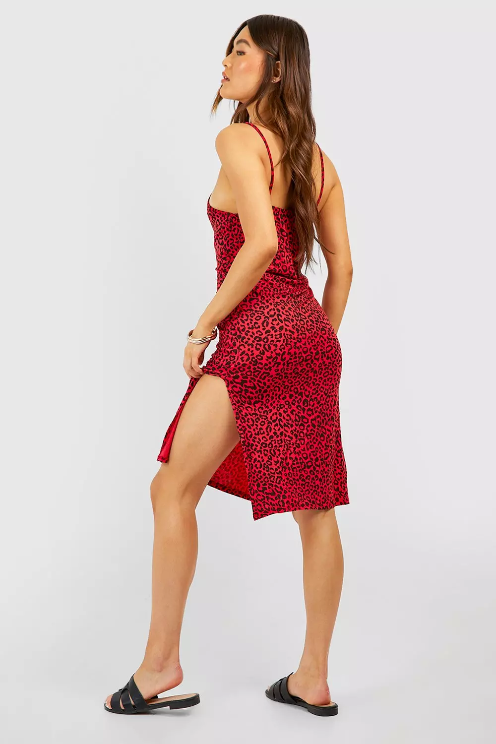 Red Leopard Print Jersey Slip Midi Dress alternative image