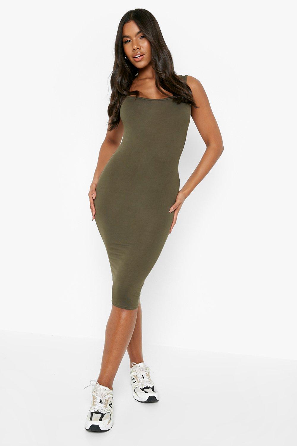 Square neck 2025 bodycon midi dress