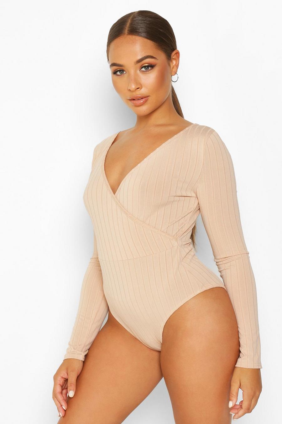 Nude Cross Over Ribbed Bodysuit image number 1