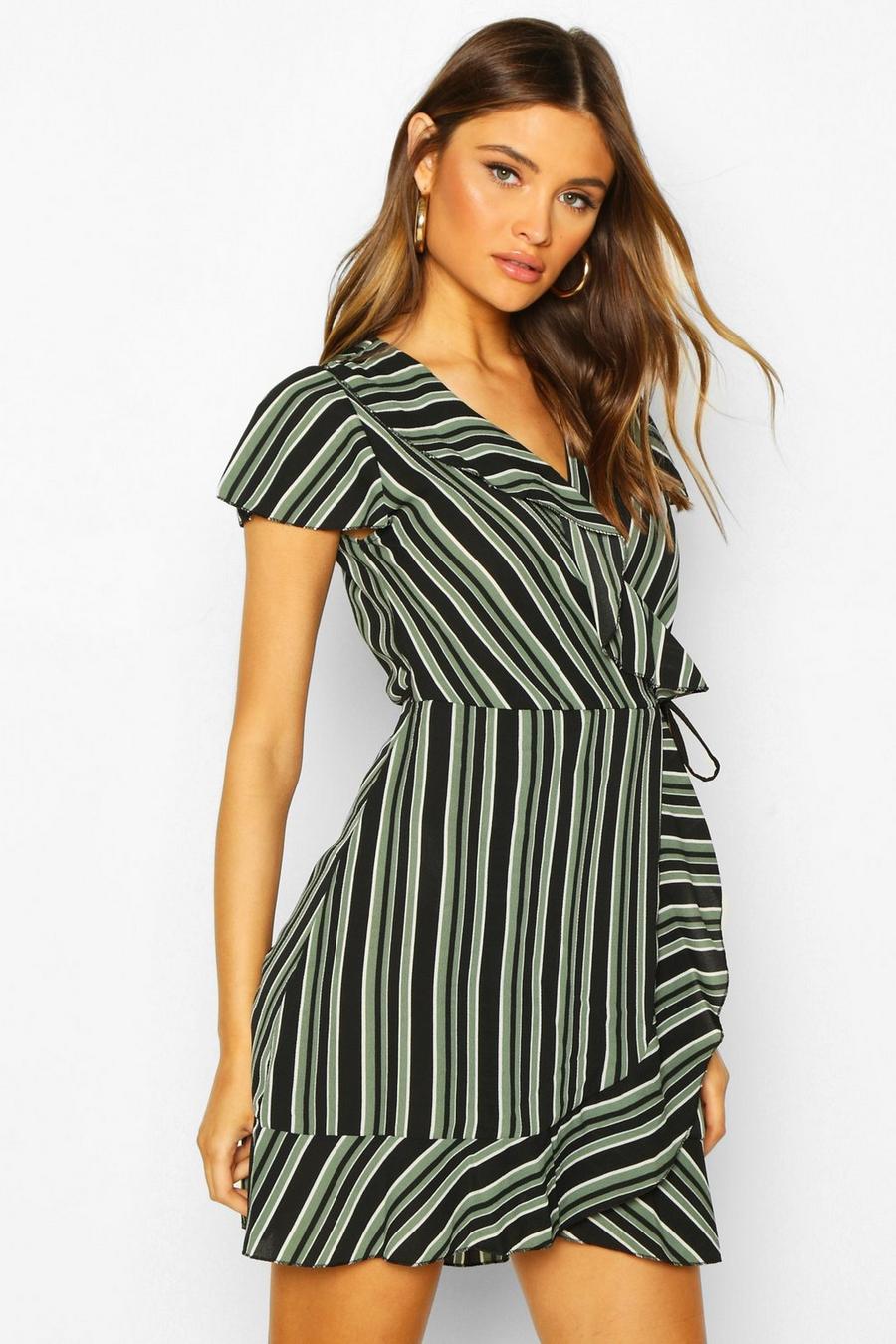 Stripe Wrap Ruffle Mini Tea Dress image number 1