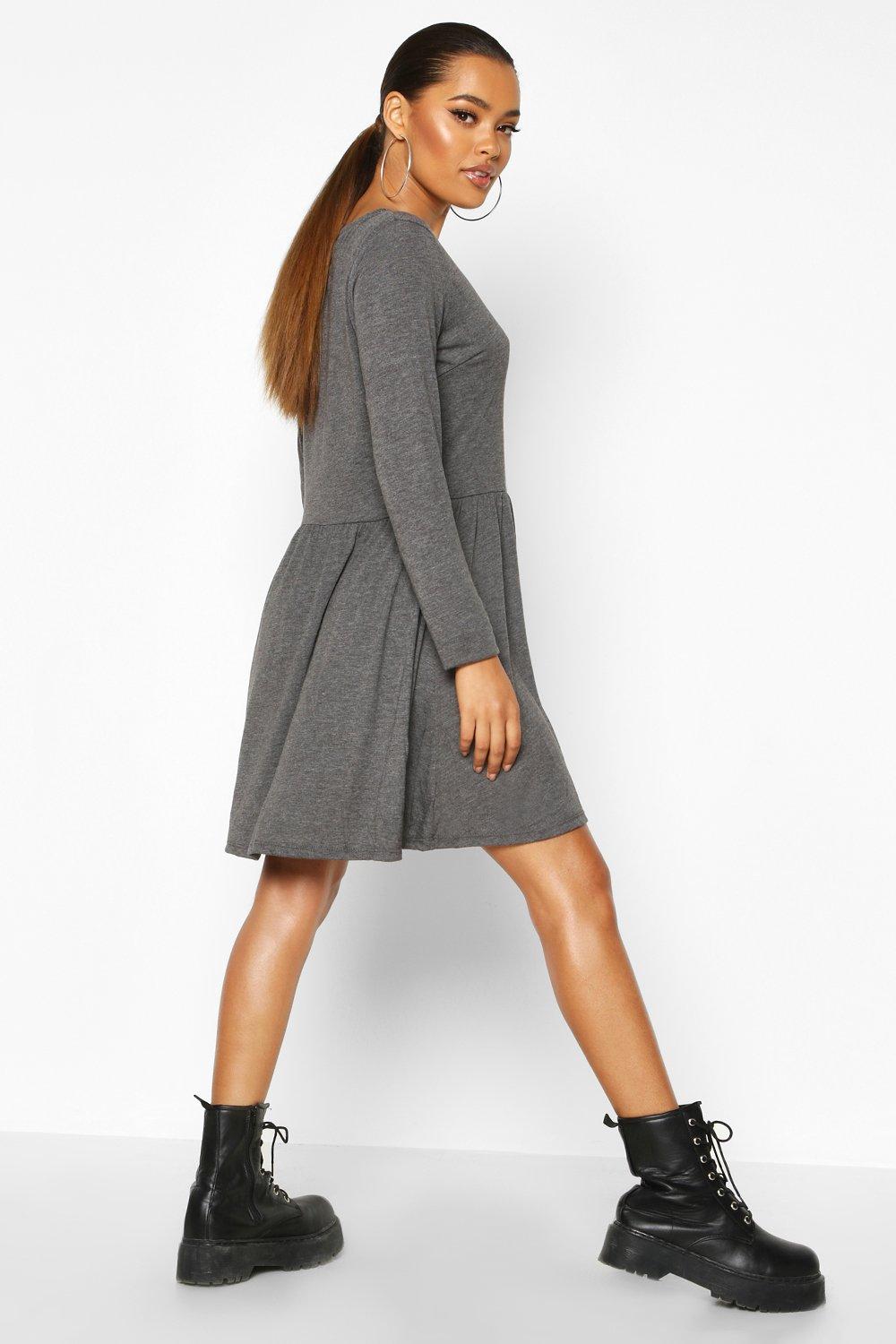 Jersey Long Sleeve Gathered Skater Dress