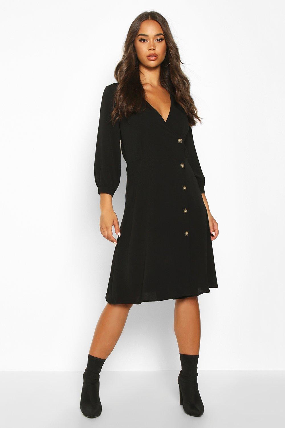 boohoo black button dress