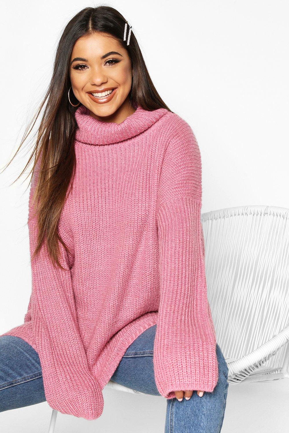 pink oversized roll neck jumper