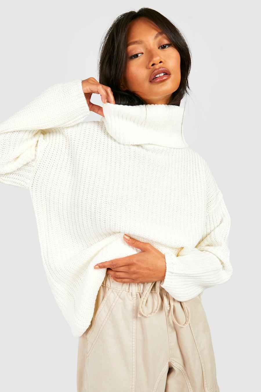 Cream white Turtleneck Oversized Sweater image number 1
