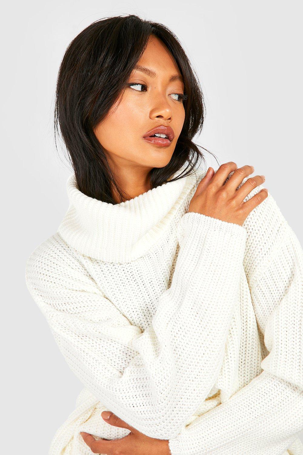 White oversized clearance roll neck jumper