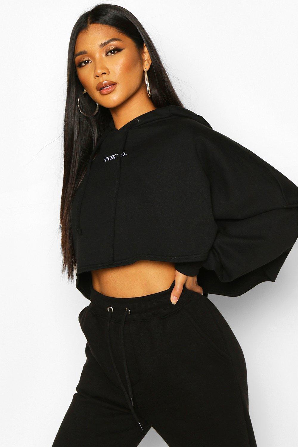 cropped slogan hoodie