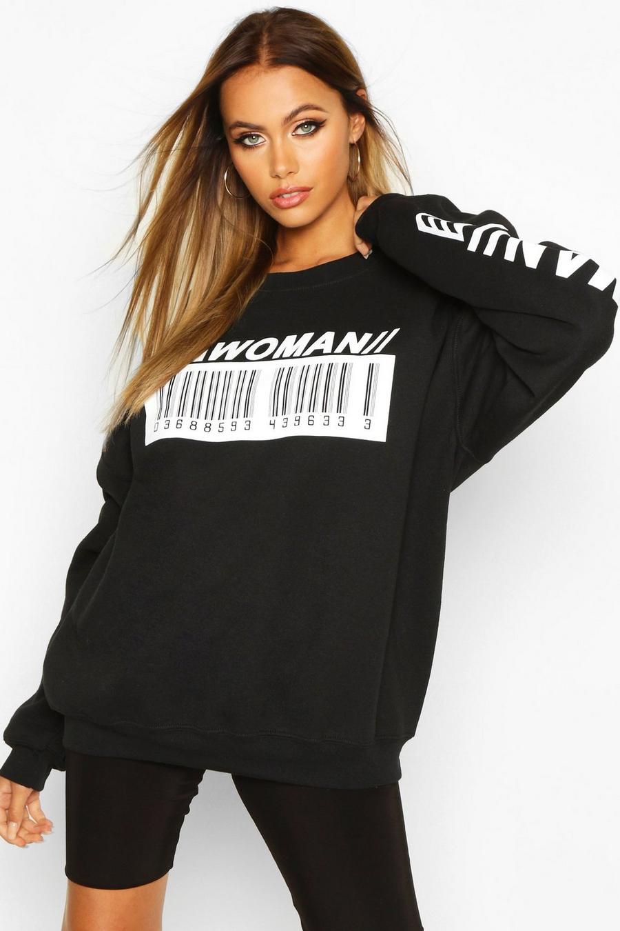 "Woman" sweatshirt med streckkod image number 1