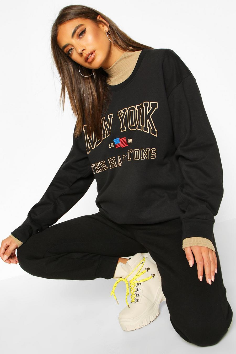 Black "New York" Sweatshirt med slogan image number 1