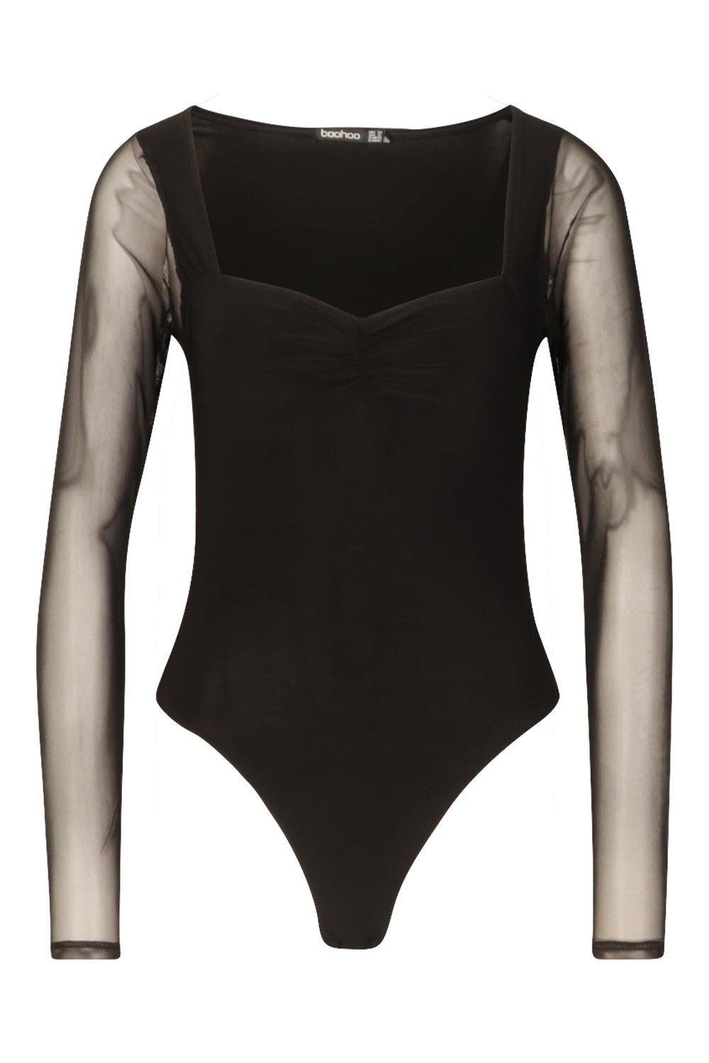 Black Mesh Bodysuit - Ruched Bodysuit - Ruched Mesh Bodysuit - Lulus
