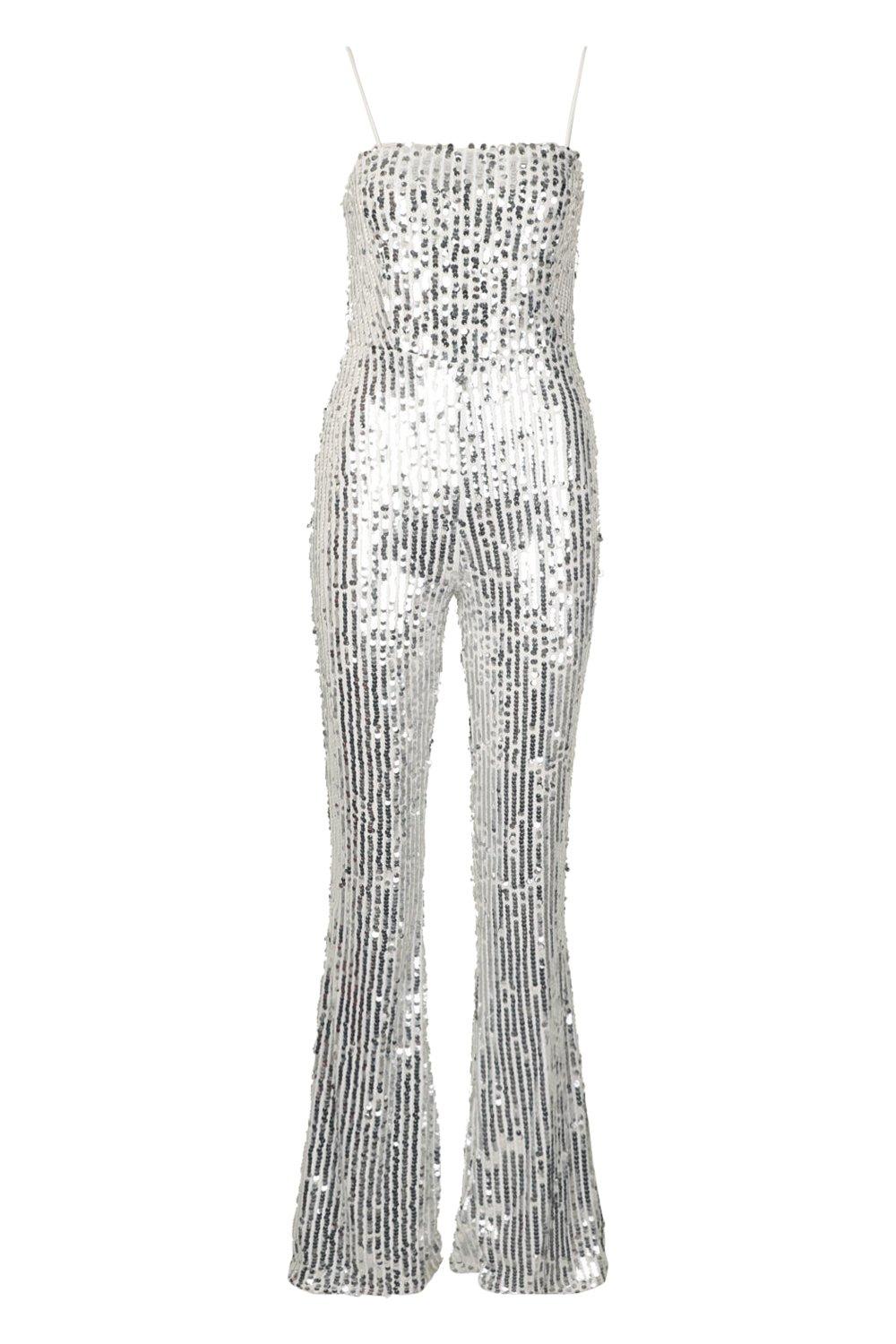 silver flared jumpsuit