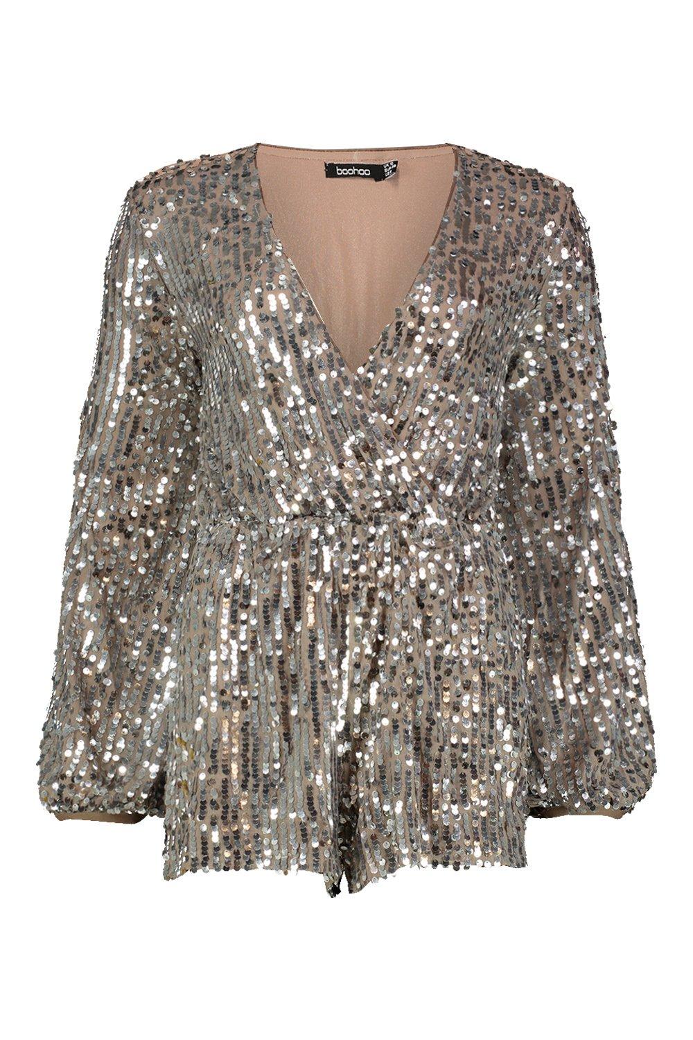 Women's Blouson Sleeve Sequin Playsuit