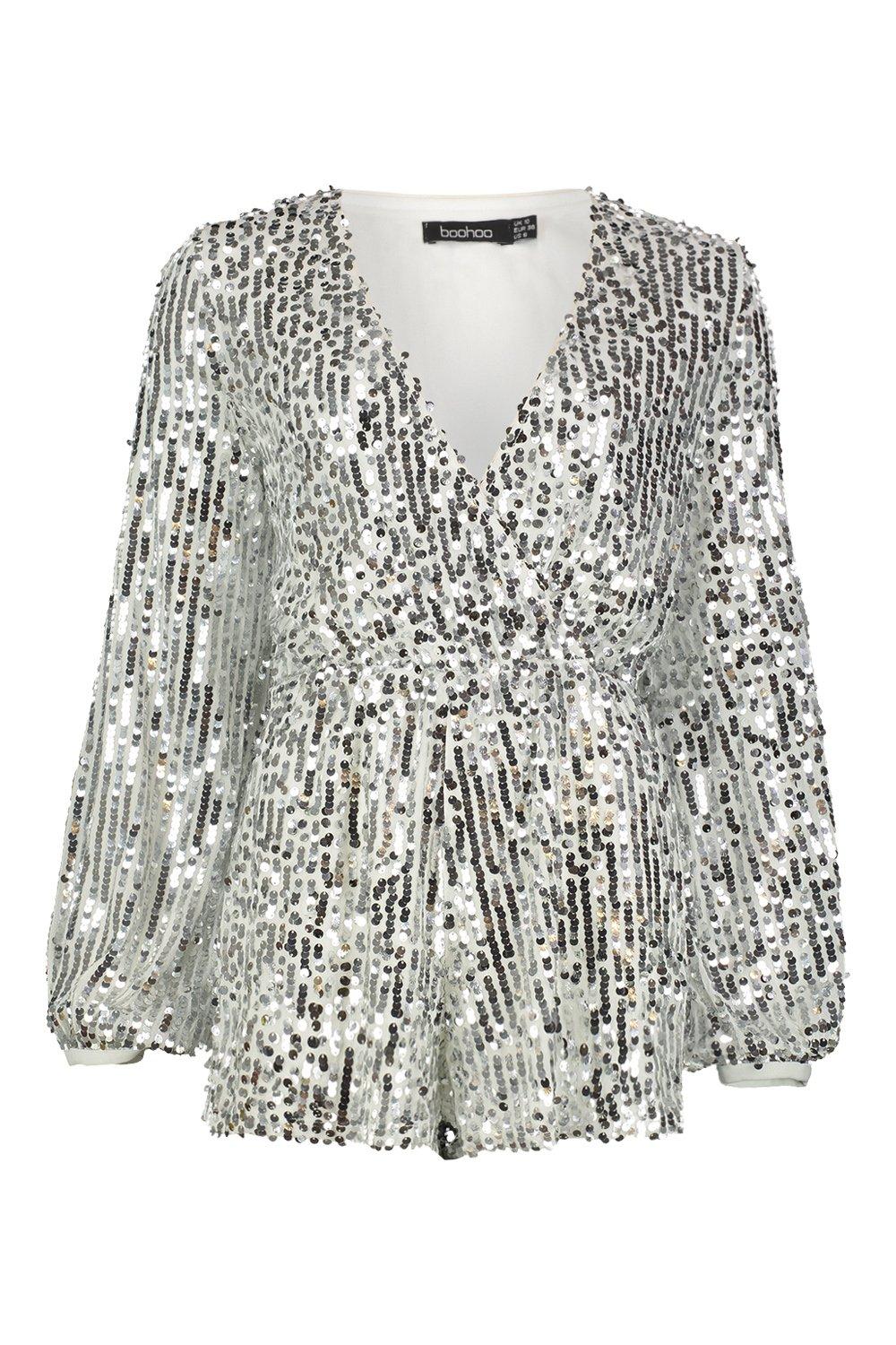 Short Silver Sequin Jumpsuit