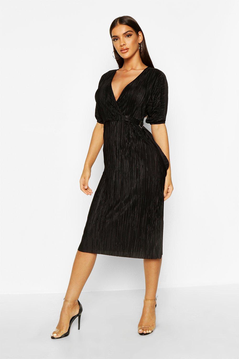 black colour block plisse wrap dress